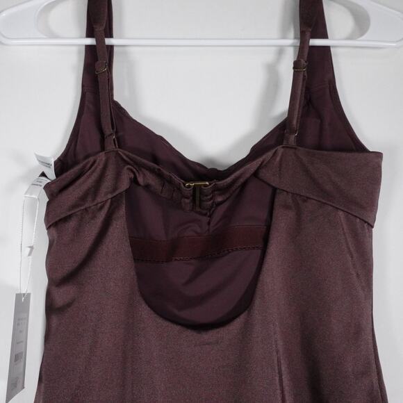 New Andie Swim Nadi Licorice Brown Satin Swimsuit Small Tall Long Torso 2246 - Picture 7 of 12